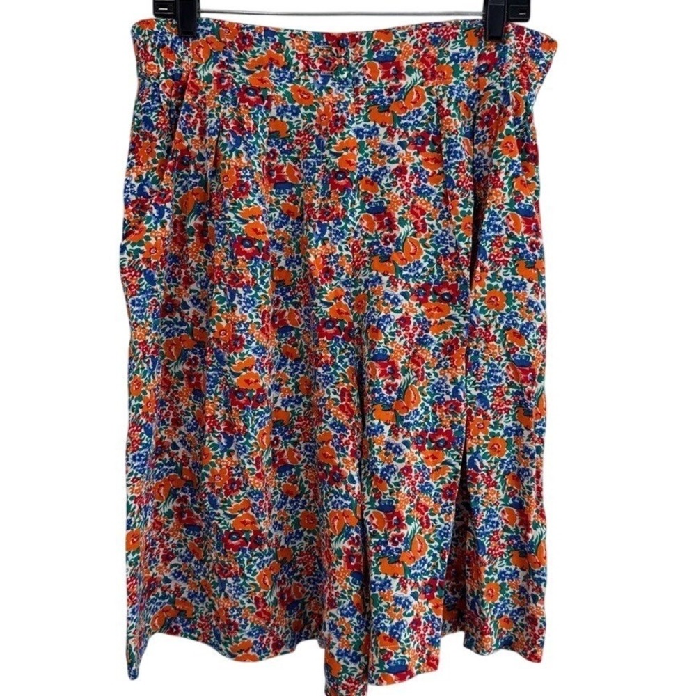 Doncaster Silks Vintage 100% Silk Floral Pleated Bermuda Shorts Orange Blue 8‎